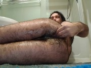 Man fists himself, impales ass on fist sensually, gapes
