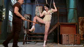 Brunette Slave Pussy Clamped And Toyed