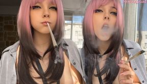 Pink Hair Step Sister smoking for you (ask me for full vid)