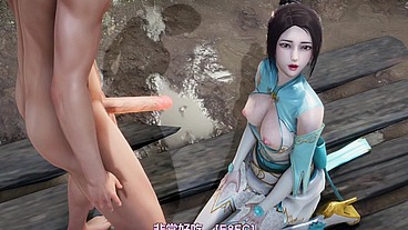 3D Horny slut Asain whore cheating with big cock in wild