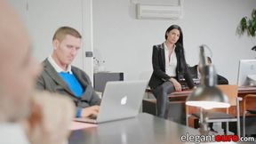 Office bathroom tryst with chesty euro babe