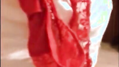 MILF pulls red panties aside to get cock from behind
