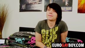 Young twink ends interview by jerking his big cock solo