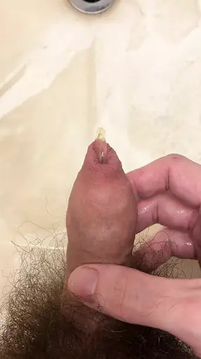 My very hairy uncut dick pissing in the sink