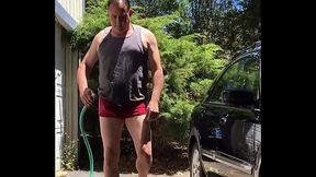 Dad/Mature washes car/plays with big cock in bikini-aka &ldquo_ Adam longrod