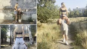 Milana orders the guy to carry her on his shoulders