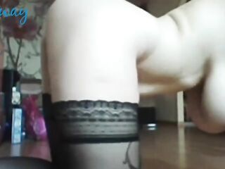 Wicked woman with large, saggy titties is wearing no thing but ebony, erotic nylons on live web camera