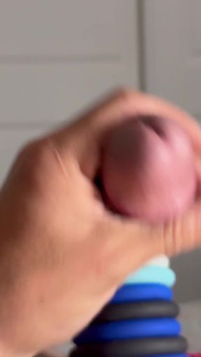 Jerking off in Red Lingerie Wearing Lots of Cock Rings