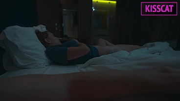 Step mom fucks with step son till twice cum in shared hotel room with one bed