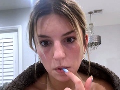 Small titted blond stunner Sarah Peachez masturbating