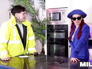 MilfAf- Redhead Firegirl Negotiates Kitchen Reno with Hardcore Pound