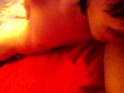 Twink in underwear turns his dick to the right and shows the hump cum on bed