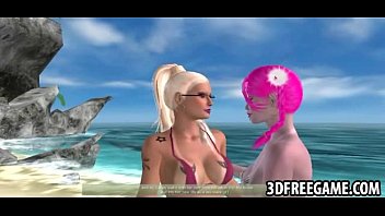 Two sexy 3D big tit beach lesbians are fucking eachother