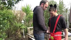 Slut twink creampied by the big cock of Fred in garden