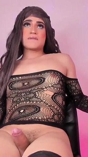 Beautiful Colombian Shemale Rubs Her Penis Against the Edge of Her Panty Until She Gets Everything Wet