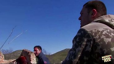 A big ass redhead and her blonde friend get fucked outdoors by two guys.