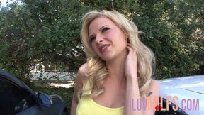 Petite blonde receives a huge cumshot in her mouth