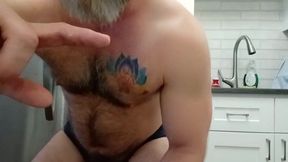 Bear's dick rock hard sniffing hairy armpits and cum
