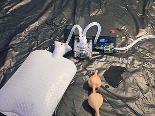 Testing my fresh enema machine and inflating my butt with water using bardex nozzle