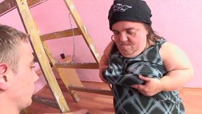 Midget's hairy pussy gets slammed after giving a blowjob