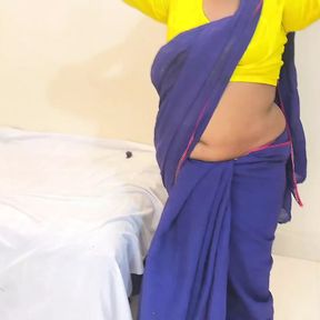 Sali blue saree &amp; yellow Blouse pahanty samay Jija chodai keliy Jabardast - 52&quot; big tits &amp; 56&quot; big ass Fucked with tied her hand