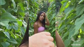 walk in vegetable garden turns into outdoor sex in garden with major cumshot