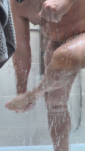 Man shower. Ass dick cock cleaning close up