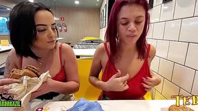 Latina amateurs with big/small tits flash at McDonald's