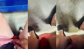Sissy femboy floods panties then gets destroyed with a massive gay cumshot in public