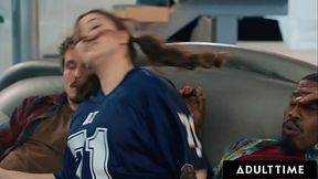 ADULT TIME - Naughty Leana Lovings ALMOST CAUGHT Riding Stepdad'_s Best Buddies! OPEN MOUTH FACIAL