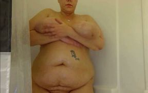 Fat Woman With Huge Tits Taking a Shower