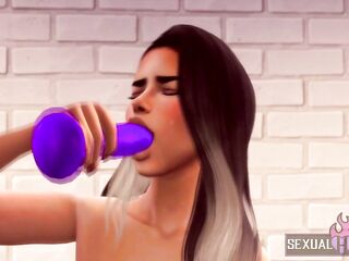 Chica está sola en casa y le gusta masturbarse con un consolador - Sexual Hot Animations