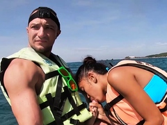 Jetski blowjob in public with Asian teen