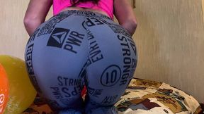 Nastya, JUMPS SEXY ASS on balls, crushes them and pops + striptease