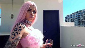 Pink Hair German Teen Penny in Fishnet Stockings Outdoor Sex by older Guy