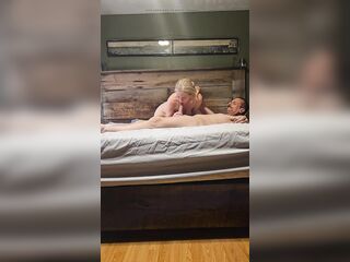 Blond mommy deepthroats and rides a large white dong