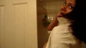 Half Asian and ebony chubby babe teases with her thick ass on webcam