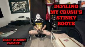 Nearly Caught Jerking Off & Sniffing Goth Girl's Boots