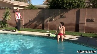 Teenage pool teenager serves grandpa's cock