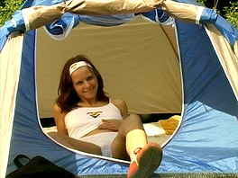 Sascha plays with herself in her tent