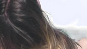 ”Seductive teen teasing at the beach nude”