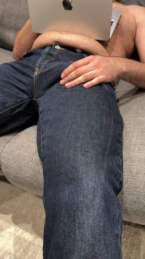 Watching porn in tight jeans - cumming on myself