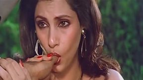 Indian babe Dimple Kapadia worships thumb like hell, mouth open wide.