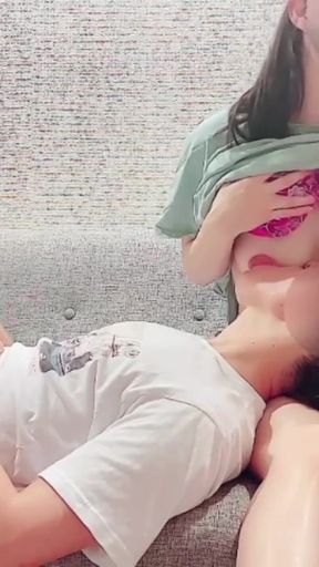Jaw-dropping moment from &quot;Couldn&#039;t stop sucking my cute, fair-skinned girlfriend&#039;s beautiful boobs in the living room.&quot;