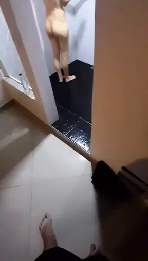 Wife Gives a Rich Blowjob and Is Fucked Hard by a Tall and Thick Brunette in a Hotel Bathroom