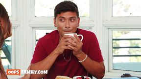 Hard cum fills Hazel Moore's hairy pussy&#x270C; during rough threesome with Hailey Rose's husband &#x2014; OopsFamily