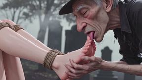 Old Man Devoted to Girl’s Feet in Cemetery