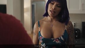 A transgender woman has sex with the plumber while her boyfriend is nearby