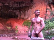 Cute jock jacking off in nature