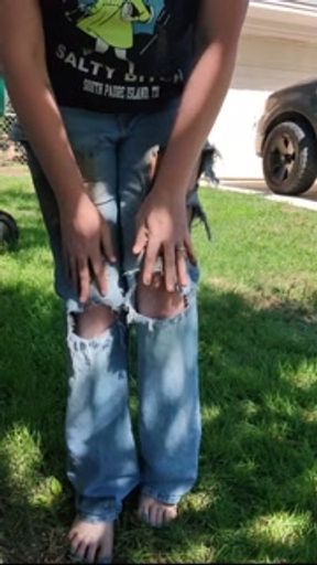 Smearing mud and cake into my ripped jeans front and back